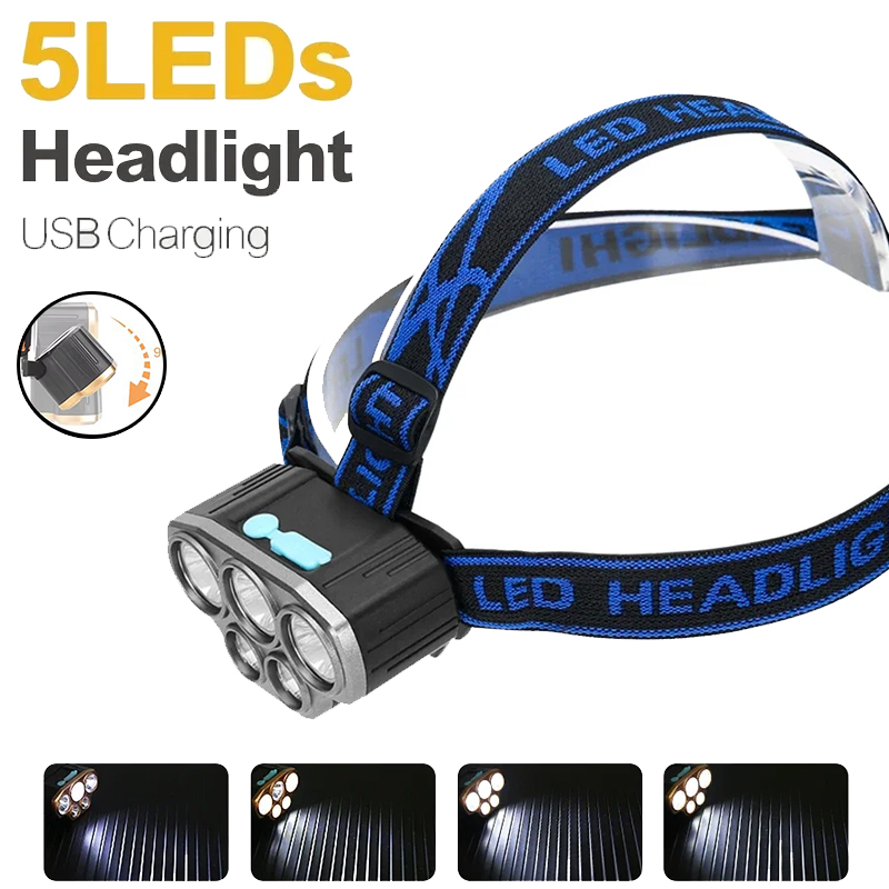 Running Headlamp Led - Oplaadbare 5 LED-koplamp Ultra heldere krachtige